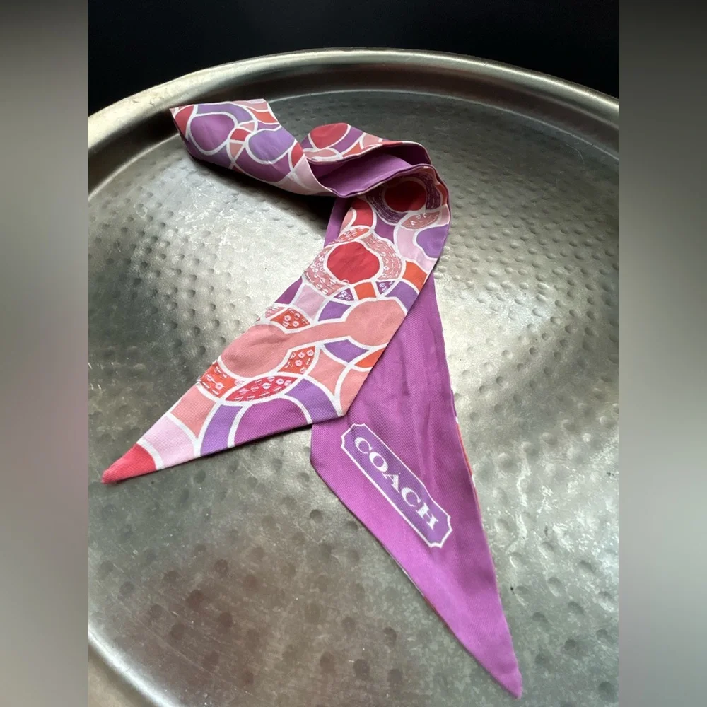 HTF Y2K Coach Bundle | 3 Silk Scarves | Signature C Stripe Skinny Ponytail Scarf - Picture 7 of 9